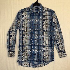 Wrangler Aztec Western Shirt Vintage Cowboy Tribal Men's Medium Pearl Snap
